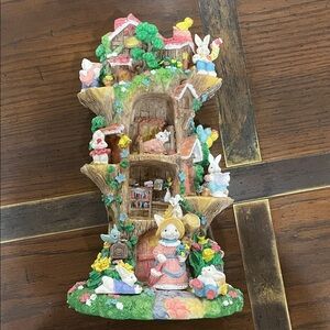 Colorful Bunny Figurine Treehouse